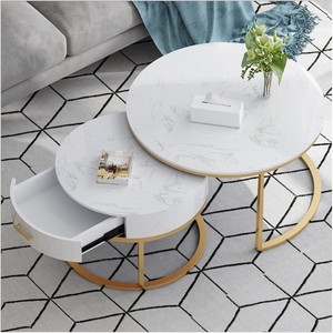 Modern Two-Tiered <b>Sofa</b> <b>Table</b> with Durable Stone Top and Wooden Drawers Farmhouse Style Living Room Furniture-TT68194 - Product Image 1