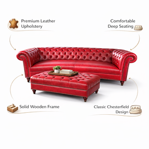 Sofá Chesterfield curvo de tres plazas, lujoso, elegante, de diseño clásico, cómodo para sentarse, para sala de estar, para hogares, de la India. - Product Image 3