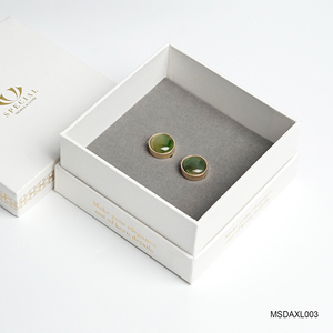 Boutons de manchette de luxe pour homme [Collection Tinh Vu] plaqués or 18 carats - Pierre précieuse néphrite Fengshui (MSDAXL003) - Fabriqué au Vietnam - Product Image 3