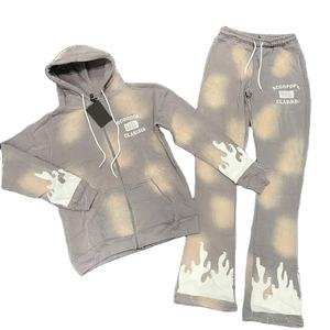 Survêtement de qualité supérieure avec logo personnalisé, pantalon de survêtement ample à jambes évasées, fermeture éclair, uni, ensemble de survêtement pour homme, deux pièces, sweat-shirt à capuche, survêtement - Product Image 4