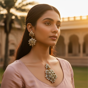 Ensemble de pendentifs floraux en or antique plaqué diamant, bijoux fins avec un design élégant et complexe - Product Image 3