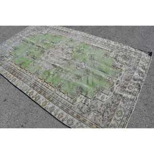 Alfombra Turca Vintage de 5.3x9.4 pies, Alfombra Grande, Alfombra de Lana Verde - Product Image 4