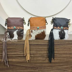 Factory Wholesale Low Price Fashionable Hand Tooled Cowhide Leather Cell <b>Phone</b> <b>Bag</b> <b>for</b> Motorcycles Fanny Packs Fringe Waist <b>Bags</b> - Product Image 1