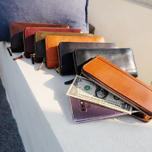 Vegetable Tanned Oil Leather Round <b>Long</b> <b>Wallet</b> Zipper Closure Genuine Leather Unisex Vintage Style High Quality Japan 6 Colors - Product Image 5