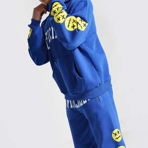 ชุดวอร์มสองชิ้นของผู้ชายผ้าฝ้าย100% มีฮู้ดกันลมพิมพ์โลโก้สีพื้น - Product Image 5