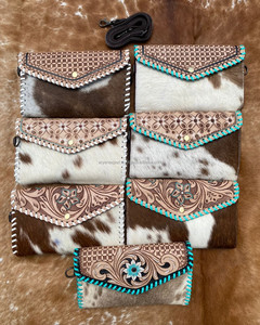 Cartera cruzada de cuero tallada a mano, funda de teléfono de embrague, carteras de cuero de vaca occidental, Cartera de Color turquesa para mujer - Product Image 4