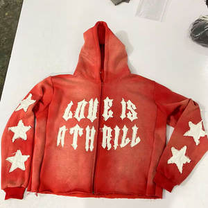 Sudaderas con cremallera recortadas personalizadas para hombres de doble capa con borde cortado desteñido al sol dobladillo crudo parche desgastado bordado invierno logotipo personalizado - Product Image 3