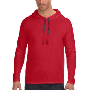 <b>Men's</b> Red Athletic Cotton Long Sleeve Cotton Jersey <b>T</b> <b>Shirt</b> <b>Hooded</b> with Puff Printing for Autumn Season <b>Hooded</b> <b>Shirt</b> - Product Image 1