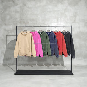 High Quality Heavyweight Blank Vintage Distressed Acid Wash Hoodie Custom logo Drop Shoulder <b>Zip</b> Up men hoodies - Product Image 1