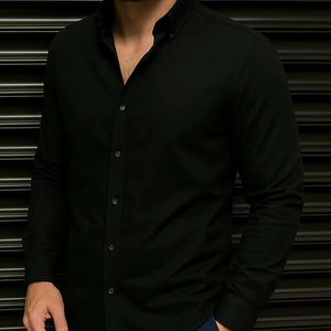 Camisa clásica informal de manga larga con botones para hombre, cómoda mezcla de algodón para uso diario y formal, suministro OEM de talla grande - Product Image 1