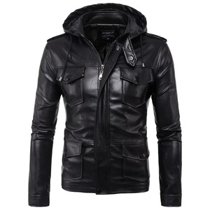 Automne nouvelle veste en cuir à capuche de moto pour hommes européens et américains veste en cuir de grain supérieur personnalisée - Product Image 6