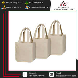 Vente en gros de sacs à provisions luxueux en toile de couleur crème qualité supérieure réutilisables avec logo personnalisé pour promotion - Product Image 4