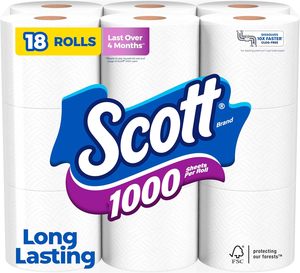 Scott 1000 <b>Toilet</b> Paper, 18 <b>Rolls</b>, Septic-Safe, 2-Ply <b>Toilet</b> Tissue - Product Image 6