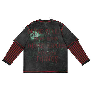 Factory Direct Sale High Quality 250GSM Thick Vintage Wear Double Layer Full <b>Sleeve</b> <b>Stripe</b> <b>Sleeves</b> Crew Neck Printed <b>T</b>-<b>Shirts</b> - Product Image 4