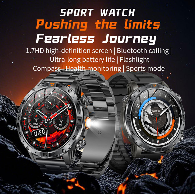 AK91 Smartwatch with Bluetooth calling, high-definition screen, multiple watch faces, pedometer, and outdoor functionality.
