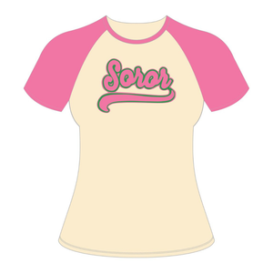 T-shirt à manches raglan en ivoire Soror, sororité grecque, vêtements décontractés d'été pour femmes, rose, vert, écologique, élégant, collège - Product Image 5