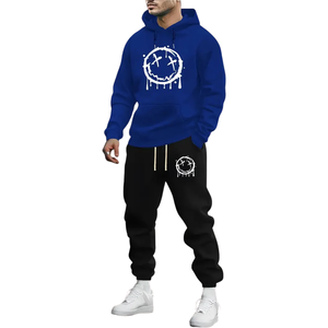 Conjunto Deportivo de Dos Piezas con Sudadera con Capucha Estampada, Ropa Deportiva Informal de Algodón y Felpa, Conjunto de Sudadera y Pantalones Jogger para Invierno, Unisex, Estilo Casual - Product Image 1