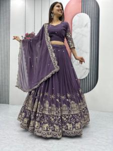 Tenue de mariée à la mode Lehenga Choli avec Dupatta Design traditionnel broderie travail prêt à expédier robe pour les mariages et les fêtes - Product Image 3