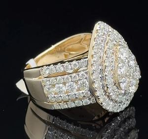 แหวนเพชรสีเหลืองทองและเพชร14K สำหรับผู้หญิงแหวนแต่งงานแบบสองแถวแหวนมอยส์ซอไนต์สำหรับส่งออกจากอินเดีย - Product Image 3