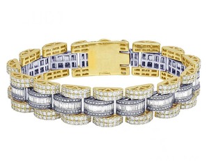 Stylish Round & Baguette Cut Lab Grown Diamond Bracelet with Detailed Prong Setting and Shiny Finish Jewelry In 10K Yellow <b>Gold</b> - Product Image 1