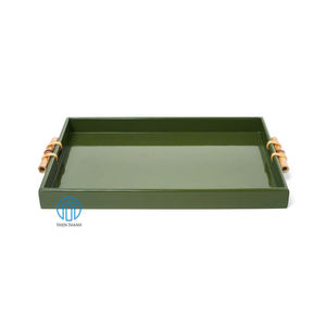Nouveau rectangle de luxe chaud plateau en laque de bambou plateau décoratif en laque de couleur rouge avec poignées en bambou - Product Image 6