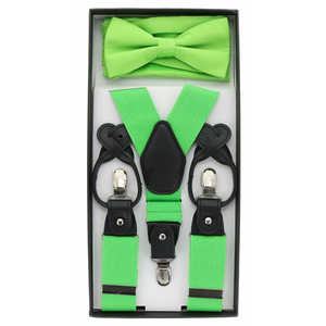 Men's 70% <b>Polyester</b> 30% Elastomer Clip End Suspender Set with Silver Hardware Bow <b>Tie</b> & Pocket Square Gift Boxed - Product Image 5