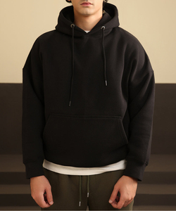 Sweat à capuche surdimensionné en molleton d'automne 100% coton avec logo personnalisé brodé pour hommes, taille plus, écologique - Product Image 5