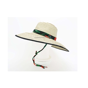 Hot sale 2024 White rotating straw hat with green and yellow textured fabric, black hem and chin <b>laces</b> model HA275 - Product Image 1