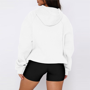 Sudadera Corta Personalizada para Mujer, de Algodón, con Capucha, Manga Larga, Hecha de Algodón y Felpa, Estilo Casual Urbano, Holgada - Product Image 2