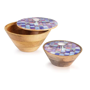 Cuenco redondo de madera de gran tamaño impreso con esmalte de alta calidad, utensilios de cocina personalizados hechos a mano para servir, mezclar ensalada, sopa - Product Image 4