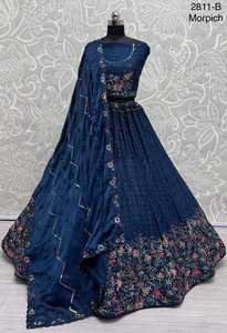 Haute qualité Chinnon Lehenga Choli Dupatta tendance à la mode multi-fil Zari broderie séquence tenue de travail pour adultes - Product Image 2