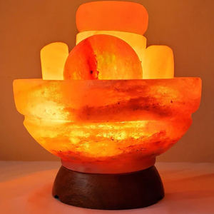 100% bol de lampe au sel de l'Himalaya naturel avec conception de fleur sculptée sur mesure haut demandé pièce décorative pour la maison artisanat artisanal - Product Image 5