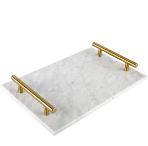 Plateau moderne en marbre blanc avec poignées noires élégantes Tableau de serveur rectangulaire minimaliste en pierre pour table basse comptoir de vanité - Product Image 6