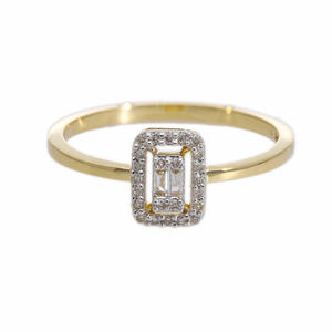 Anillo de diamantes naturales de oro amarillo de 14 quilates, joyería fina elegante con piedras cortadas en Baguette, diseño geométrico de HALO y rectángulo - Product Image 4