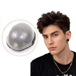 Prothèse capillaire pour <span class=keywords><strong>homme</strong></span> en PU à peau fine, système de remplacement capillaire en cheveux humains vierges Remy indiens, texture ondulée, sans unités de patch de densité - Product Image 1