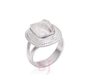 Venta caliente 925 plata esterlina hecho a mano anillo ajustable Natural crudo Herkimer diamante punta ajuste lujo Vintage boda - Product Image 2