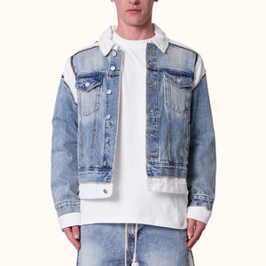 New Design Multi Pockets Loose Denim Jackets Men <b>Stitching</b> Fashion Button up Jackets Street Trendy Outerwear - Product Image 1