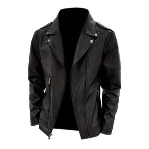 แจ็คเก็ตหนังผู้ชายคุณภาพสูง สีดำ ระบายอากาศ กันลม เป็นมิตรกับสิ่งแวดล้อม แจ็คเก็ตหนังสไตล์ไฮสตรีท พร้อมกระเป๋าซิป - Product Image 1