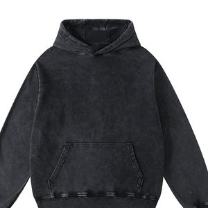 High Quality 420 GSM Acid Wash Winter <b>Hoodies</b> Custom Logo <b>Men</b> Distressed <b>Dark</b> <b>Grey</b> Vintage Washed 100% Cotton Oversized OEM - Product Image 2