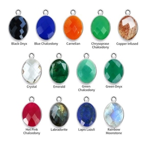 Pendentif ovale de pierre de naissance en or breloques à facettes faites à la main en argent sterling comprenant janvier à décembre mois de naissance pour les bijoux - Product Image 2