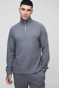 Sudadera de Hombre con Media Cremallera, 100% Mezcla de Algodón, Manga Larga, Cuello Alto, Estilo Casual, Holgada, para Invierno - Product Image 4