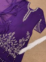 Setelan pesta Sharara Pakistan India, pakaian pesta Georgette palsu dengan bordir urutan berat, Kurtis Sharara dengan Dupatta Punjabi