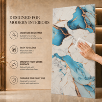 Panneau mural décoratif en PVC MORLENX, feuille de marbre bleu et blanc avec veine dorée de luxe, effet marbre UV