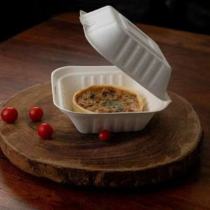 กล่องเบอร์เกอร์กระดาษรักษ์โลก ขนาด 6x6 นิ้ว ทรงสี่เหลี่ยม แข็งแรง ทนทาน ผลิตจากเยื่อชานอ้อย ปลอดสาร BPA เป็นมิตรต่อสิ่งแวดล้อม สำหรับอาหารแบบนำกลับบ้าน ปี 2025 - Product Image 1