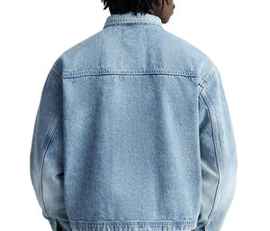 Chaqueta vaquera de hombre OEM personalizada con efecto desgastado, algodón vaquero japonés, cuello alto, logo frontal, estilo oversize vintage lavado - Product Image 3