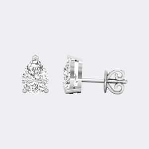 Pendientes Clásicos de Diamante Cultivado en Laboratorio, Corte Pera, Punta en V, 1.00CTW, Color D E F, Claridad VVS VS, Oro Blanco, Oro Rosa, Joyería para Mujer, India - Product Image 3