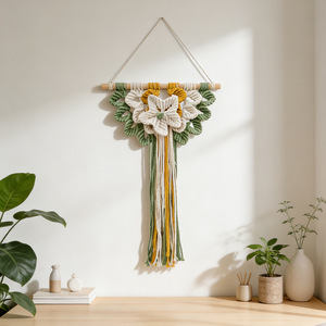 Bohemian Iron Wedding Wall <b>Hanging</b> Floral Design 2Pcs Living Room Decor Green Yellow <b>White</b> Tassel Art - Product Image 6