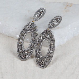 Pendientes de Plata 925 con Diamantes Baguette Naturales, Hechos a Mano, con Cierre a Presión, Joyería Fina, 17X60 MM - Product Image 5