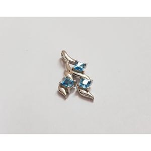 Handmade 925 Sterling Silver Shah Gems <b>Pendant</b> for Women Natural for Swiss Blue Topaz Princess <b>Emerald</b> Cut Cute Number Pattern - Product Image 3
