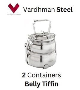 Boîte Tiffin en acier inoxydable à logo personnalisé, porte-nourriture bento indien à 2 compartiments, 9x2, caractéristiques de qualité alimentaire - Product Image 4